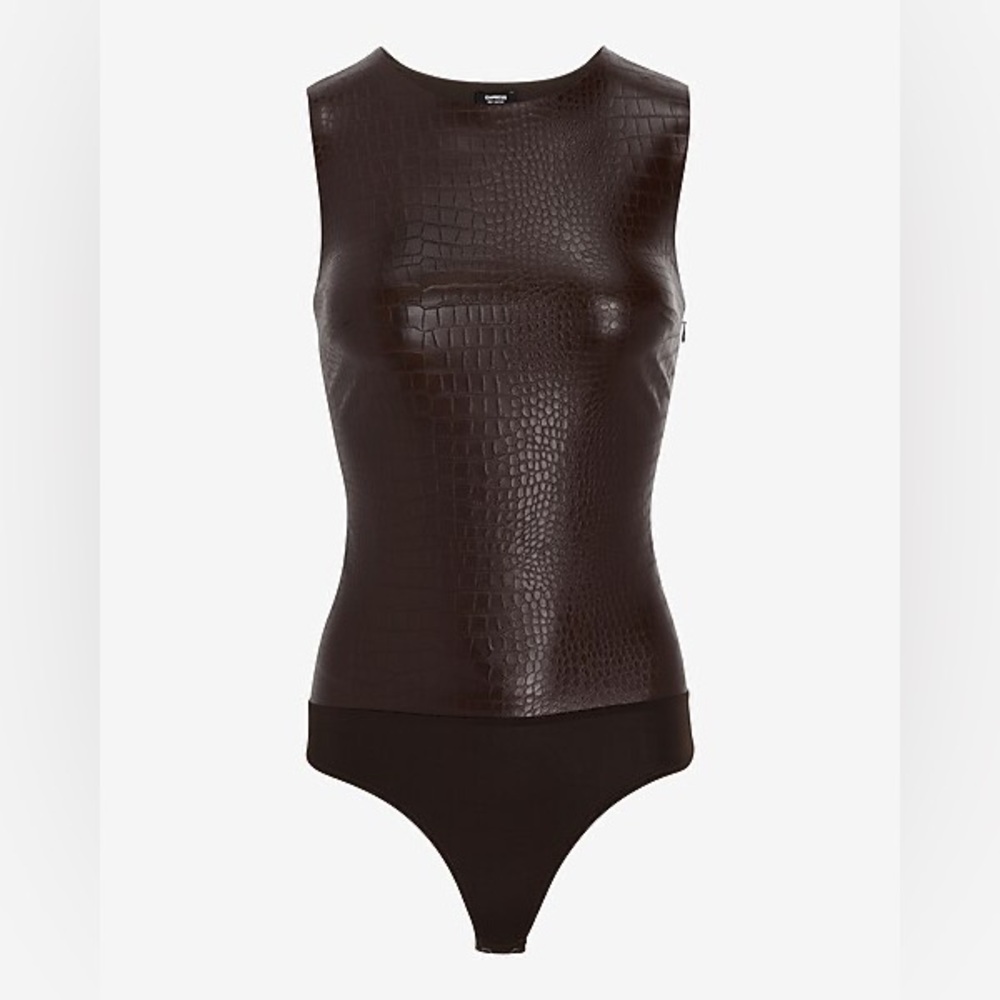 Express Body Contour Croc Faux Leather High Neck Thong Bodysuit XS